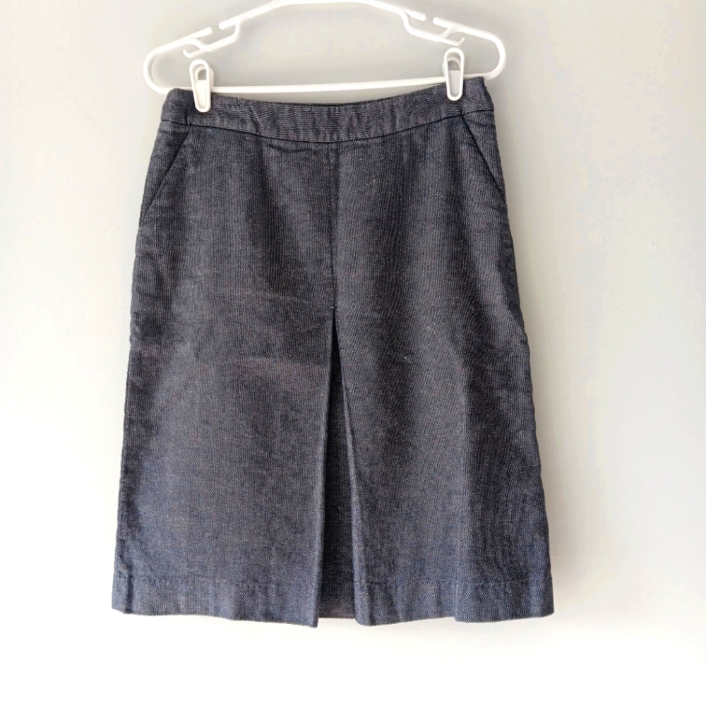 Boden Skirt Blue Denim Midi Split Front Detail Pockets Jean Size 6 Long